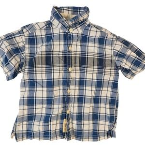 OshKosh Bgosh Boys Blue White Plaid Short Sleeve Button Down Shirt Size 4 4T